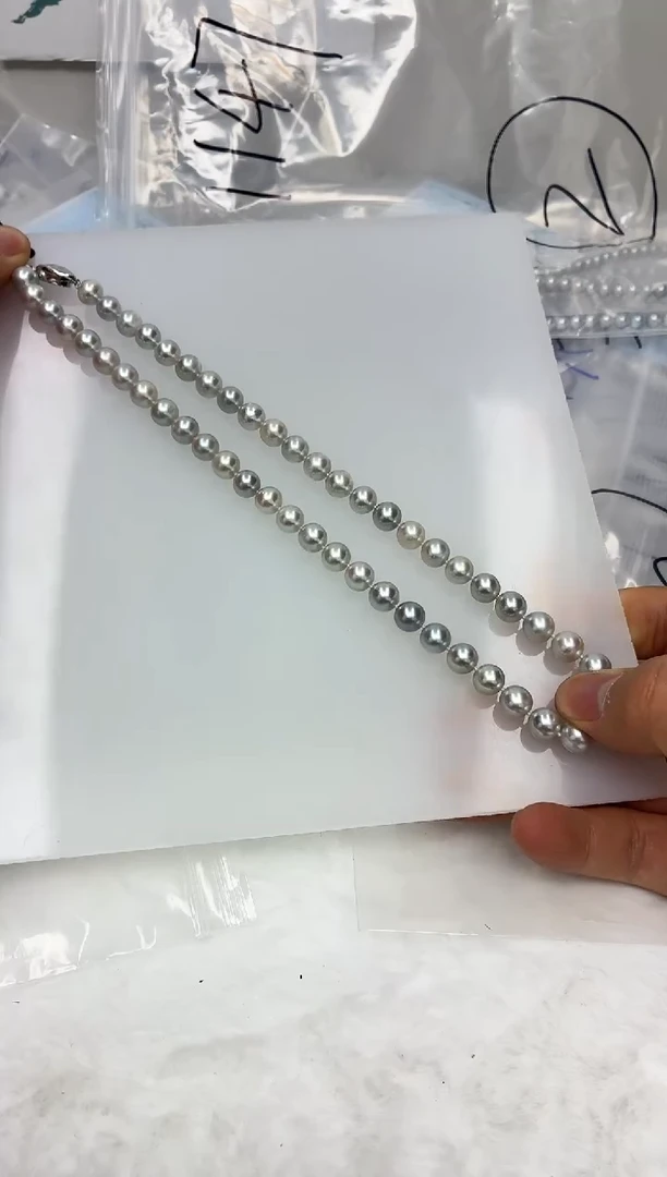 未镶嵌DA海水珍珠灰珠串链8-9 y1142