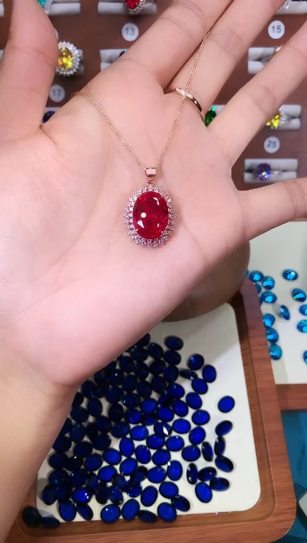 无坠链均925银鸽血红色吊坠