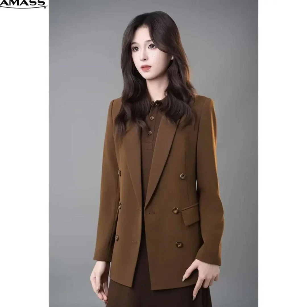 AMASS/阿玛施双排扣经典西服通勤时尚气质中长款显瘦纯色 5400373