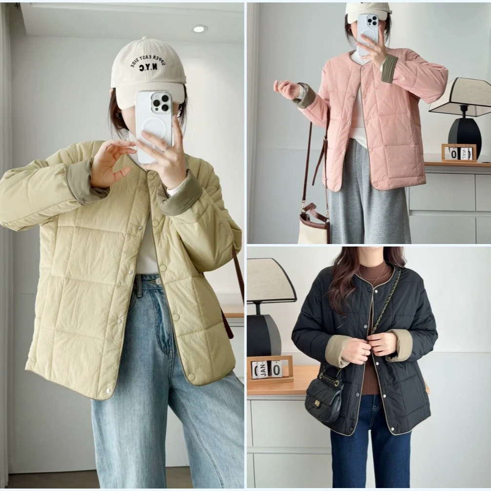 100-200斤大码女装胖mm秋冬新款韩系撞色轻便休闲百搭棉服外套513