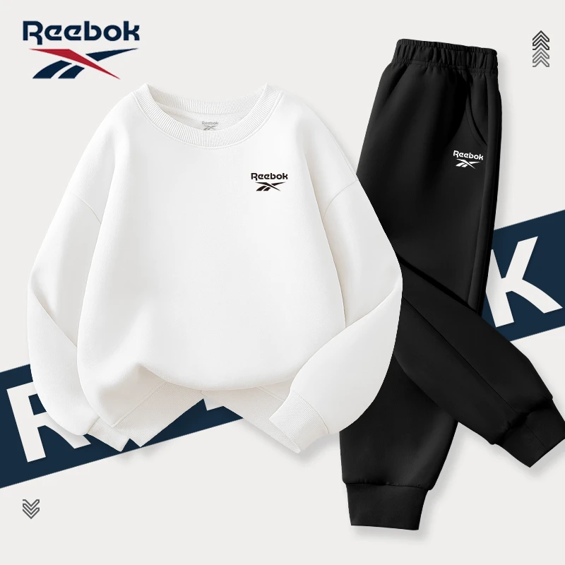Reebok锐步童装男童秋装套装新款儿童户外休闲卫衣大童宽松卫裤子
