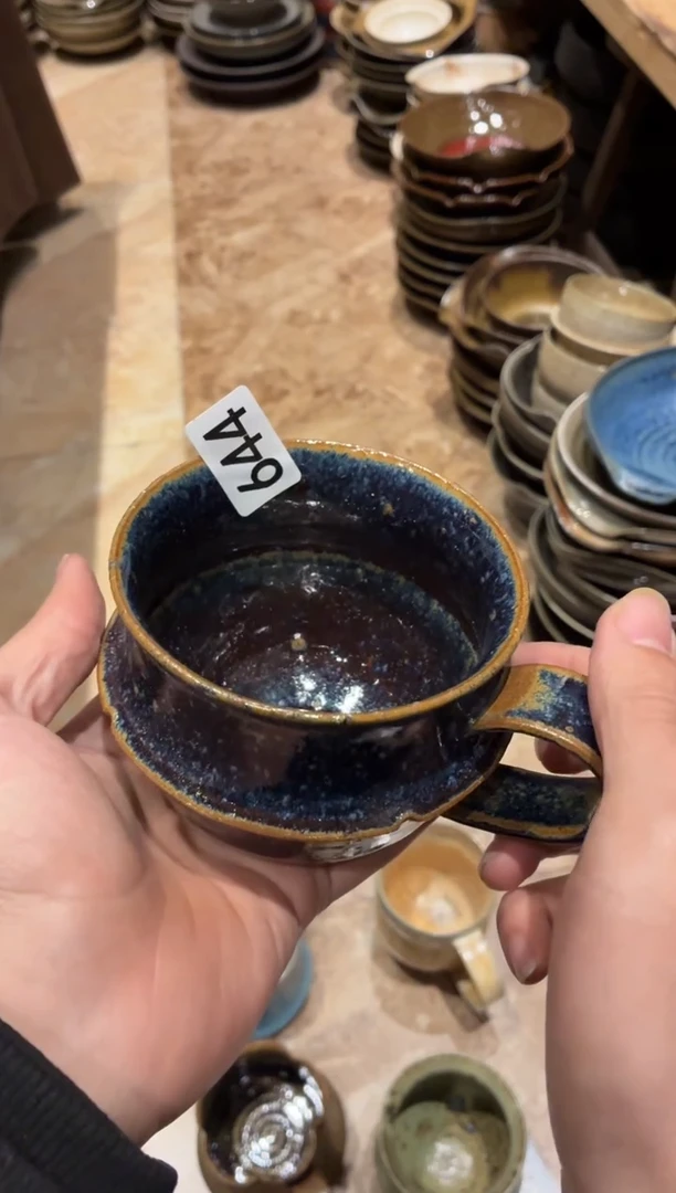 瓷片慢****?644微瑕粗陶苏打紫手工咖啡杯1个
