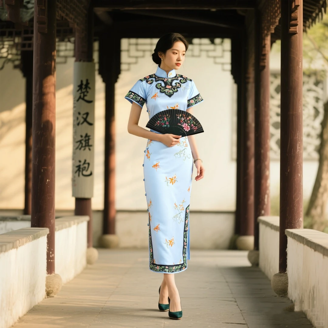 京派旗袍全开襟款