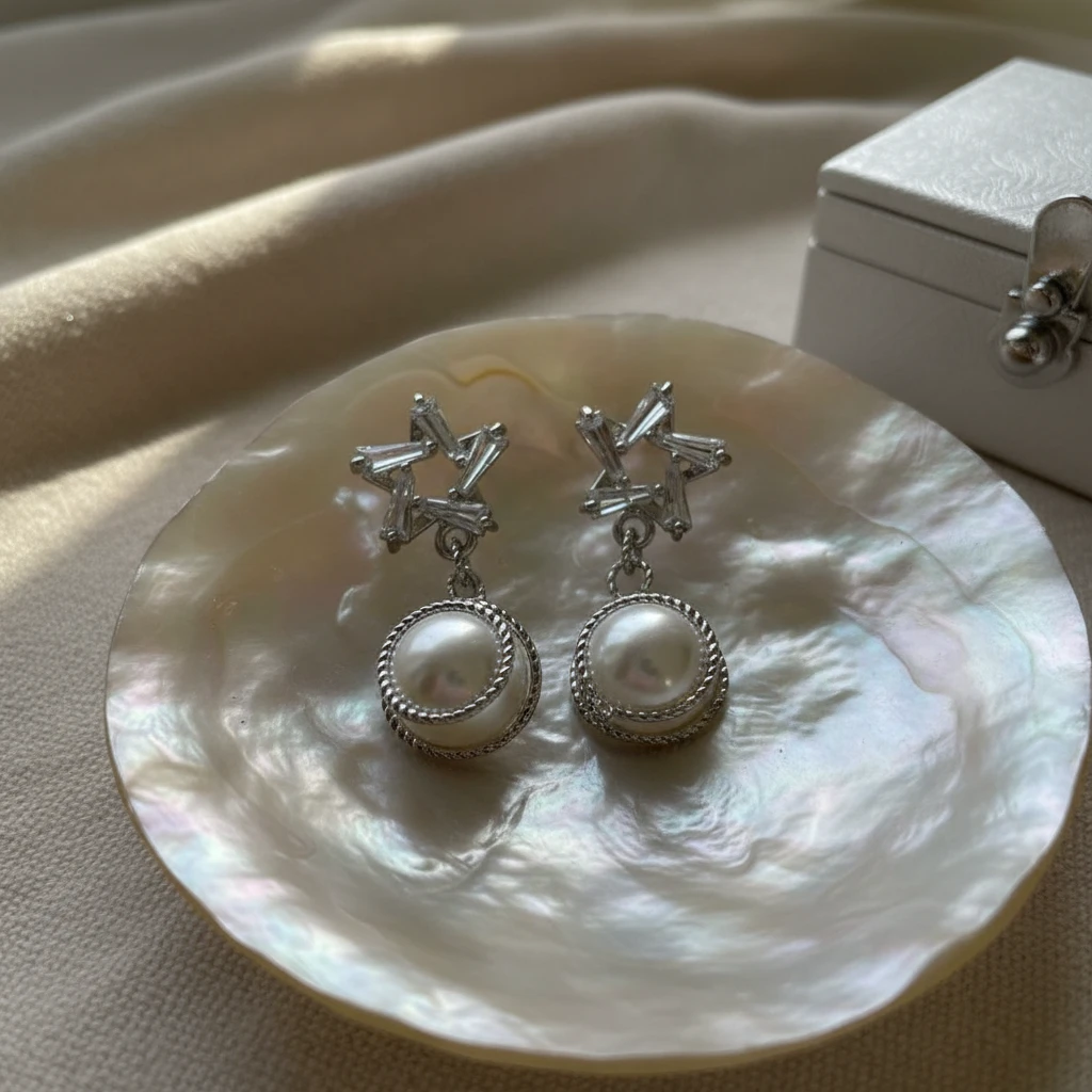铜合金耳饰 耳饰耳坠法式镶嵌小众百搭耳夹复古耳环设计感白色
