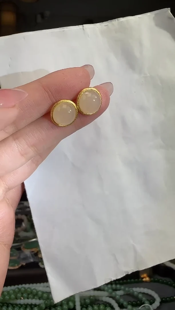 银S925镶嵌和田玉耳饰1