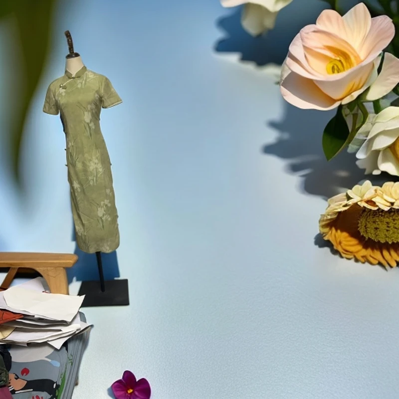 043，绿色兰花旗袍中国风旗袍夏季气质优雅时尚以直播间实物为准