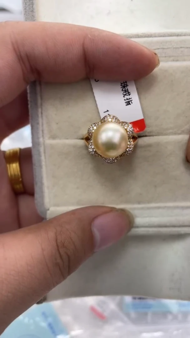 银S925镶嵌戒指海水珍珠金珠