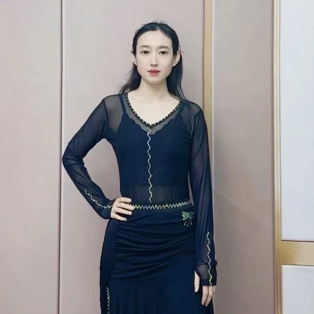 欢舞阁吉特巴摩登舞气质女士烫钻形体服广场舞拉丁舞蹈服A0598