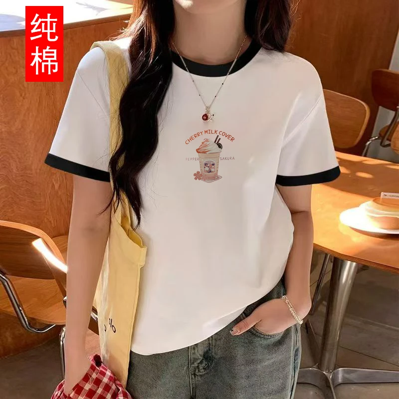纯棉白色短袖t恤女2025夏季新款正肩宽松显瘦韩版休闲圆领上衣潮