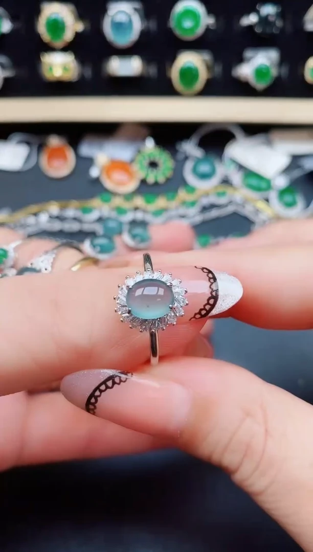 翡翠戒指银S925镶嵌0850