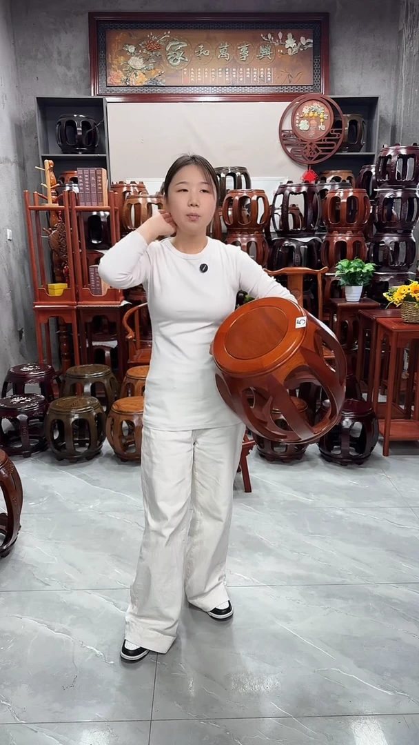 花梨木类家具【微瑕】花梨色大号鼓凳5号