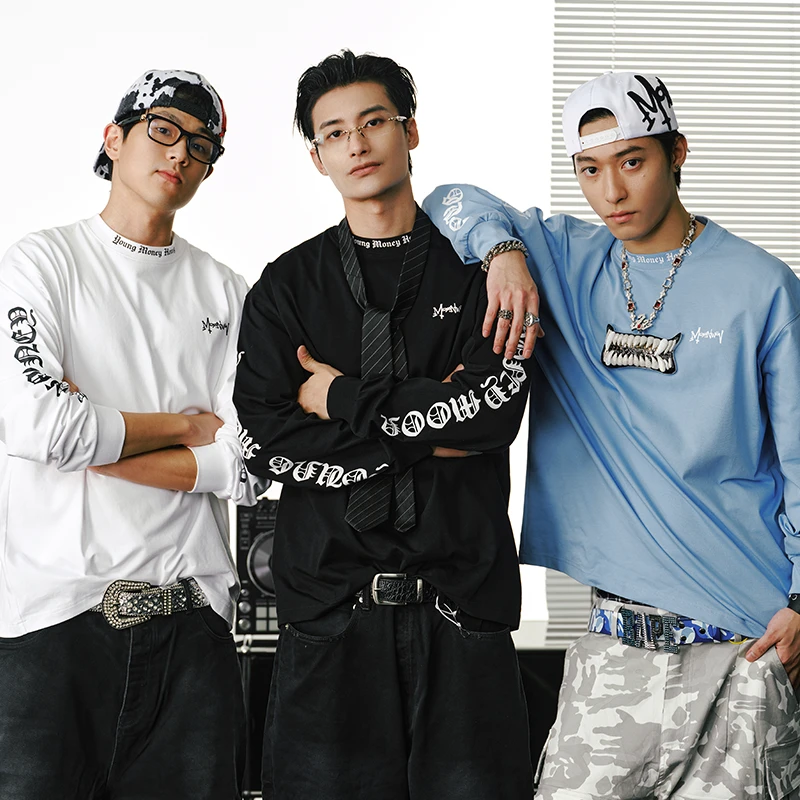 MOONWAV哥特字母YoungMoneyHoney印花秋季圆领长袖T恤【M088103】