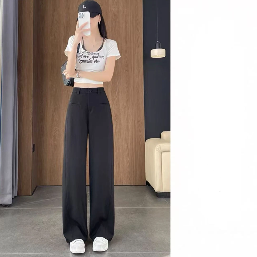 8322-人气单品（黑色）弯刀直筒西装裤