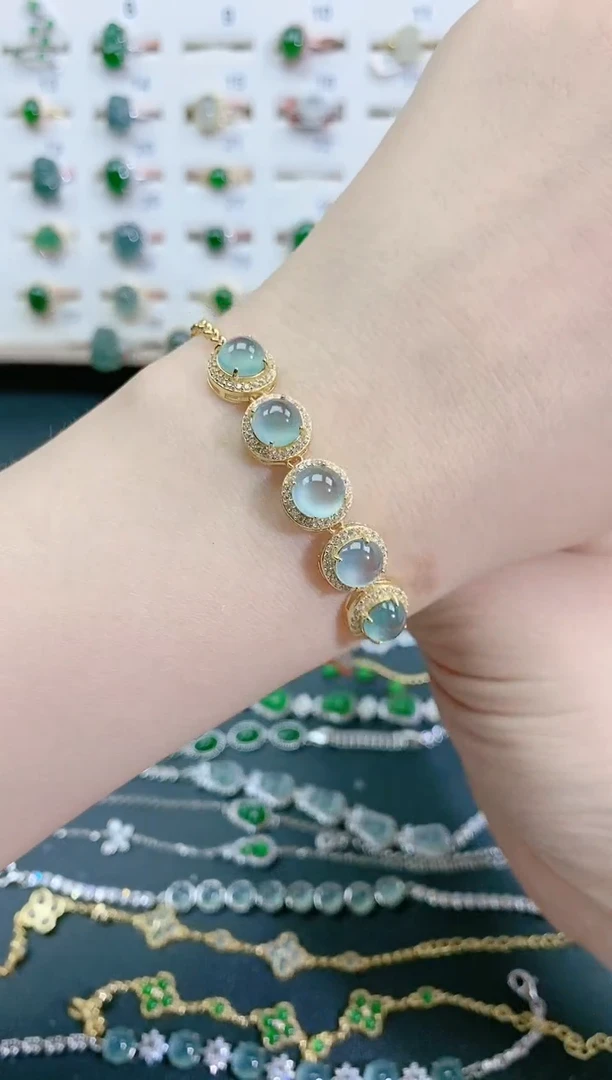 银S925镶嵌手链翡翠天然翡翠