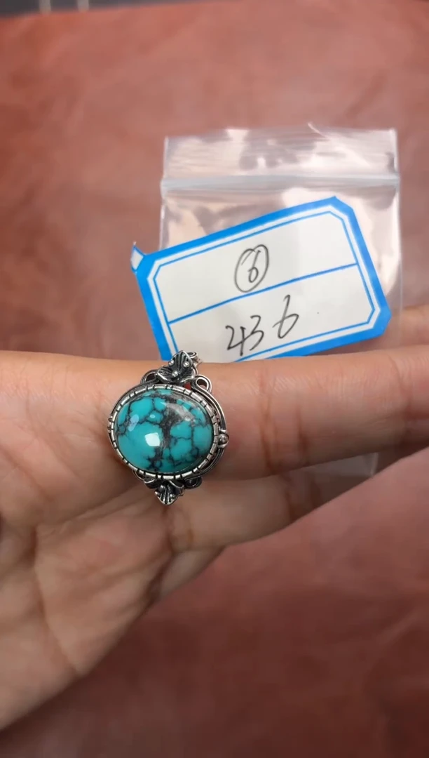 银S925镶嵌绿松石戒指噶玛珠宝银S925