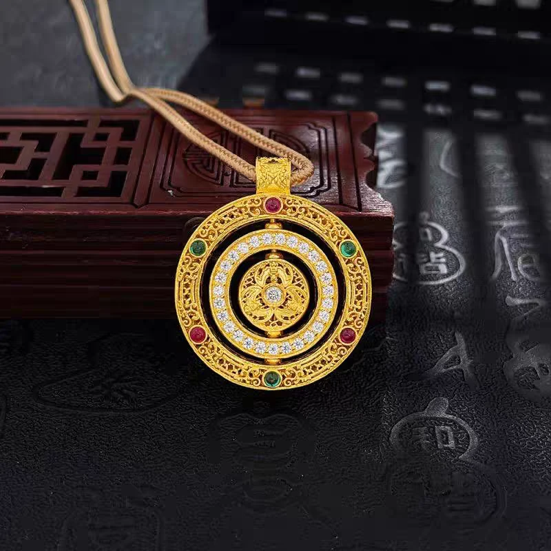 铜合金项链 古法金点钻福禄寿财圆满时来运转吊坠饰品配饰链子