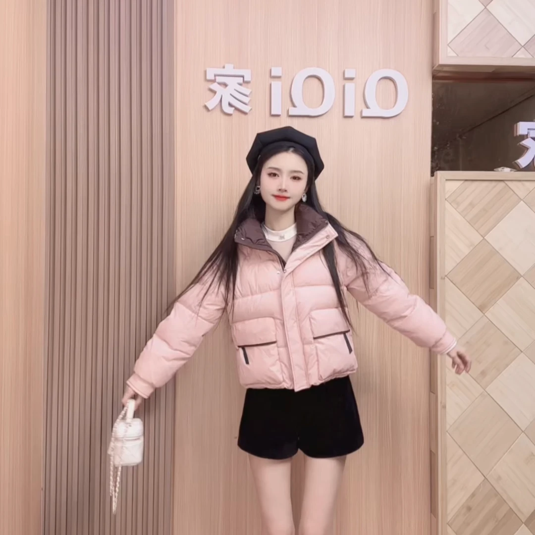 QiQi家 背后爱心压棉时尚撞色拼接立领加厚防寒保暖棉服外套