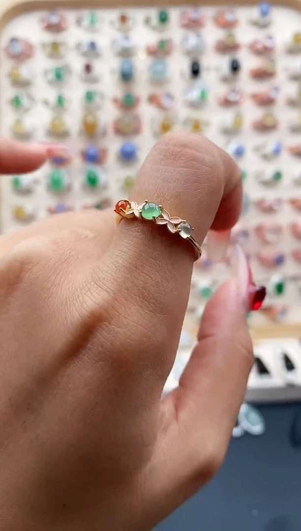 【闪购商品】翡翠戒指银S925镶嵌缅甸天然A货翡翠111  2+6