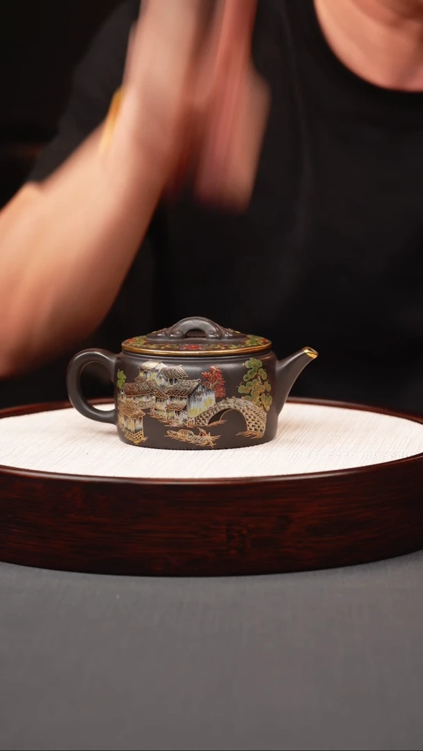 茶壶紫砂石黄珐琅彩忆江南汉瓦