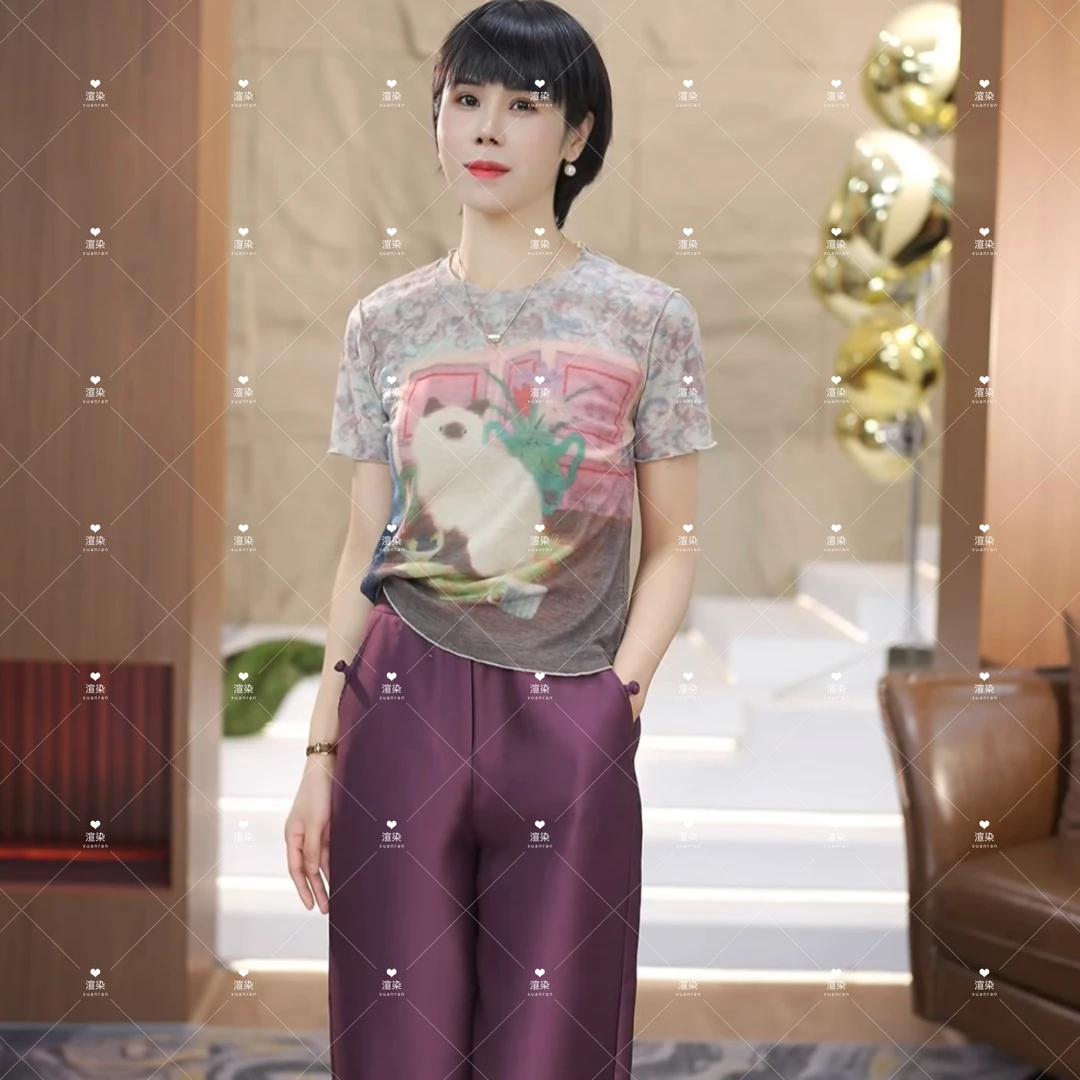 【渲渲推荐】1966夏季时尚轻奢小猫图案小衫