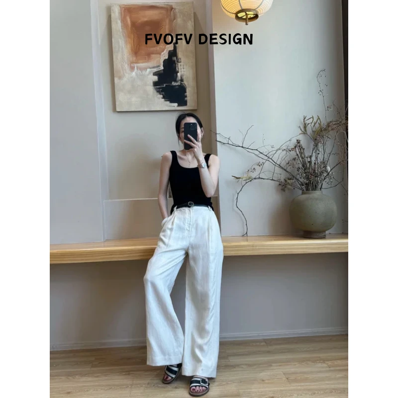 FVOFV（松弛亚麻裤）老钱风人字纹天丝亚麻慵懒拖地裤YM25006-1会皱