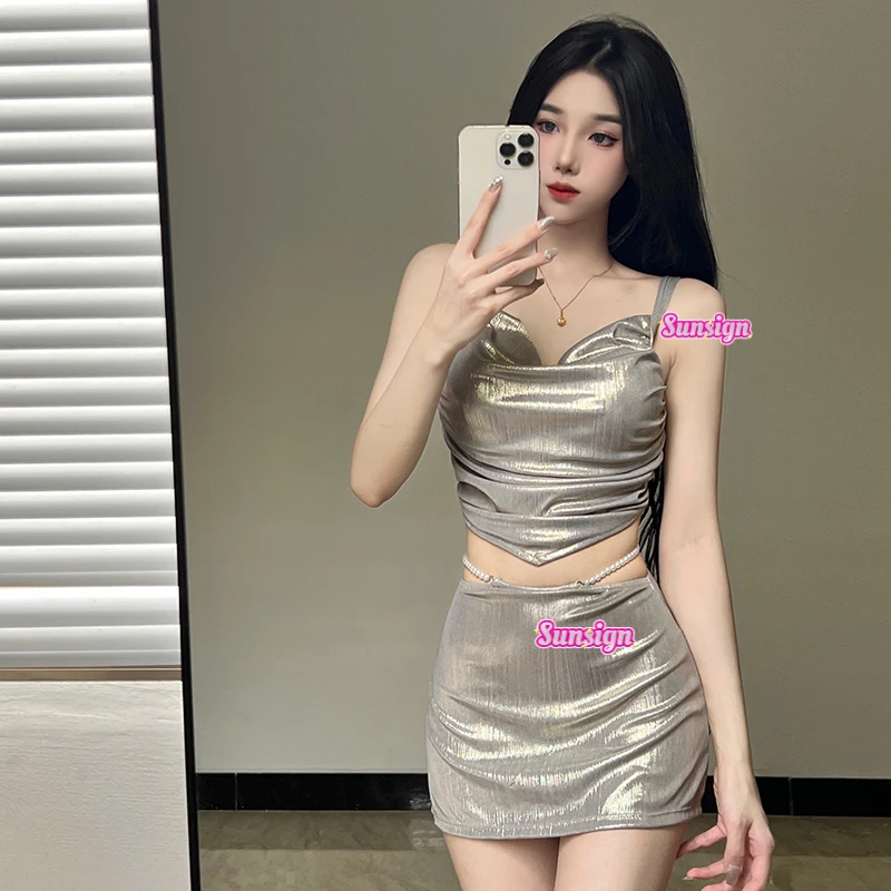 Sun【银闪】泳衣女高级感分体纯欲三件套时尚辣妹比基尼度假泳装