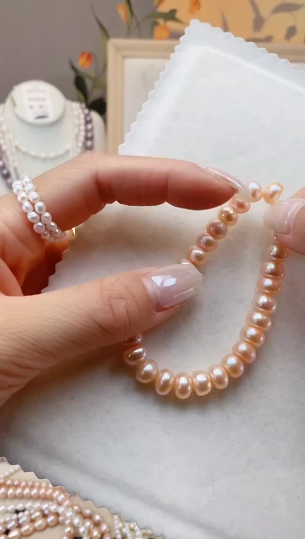 【闪购商品】淡水珍珠颈饰未镶嵌中国红馒头珠手串