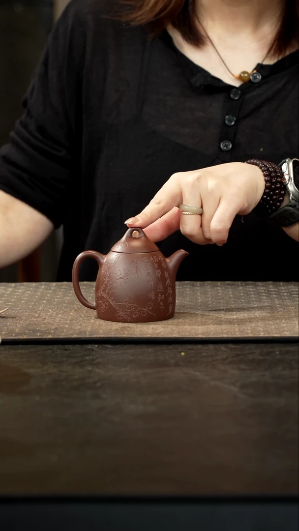 茶壶紫砂老紫泥子冶秦权刻绘170cc