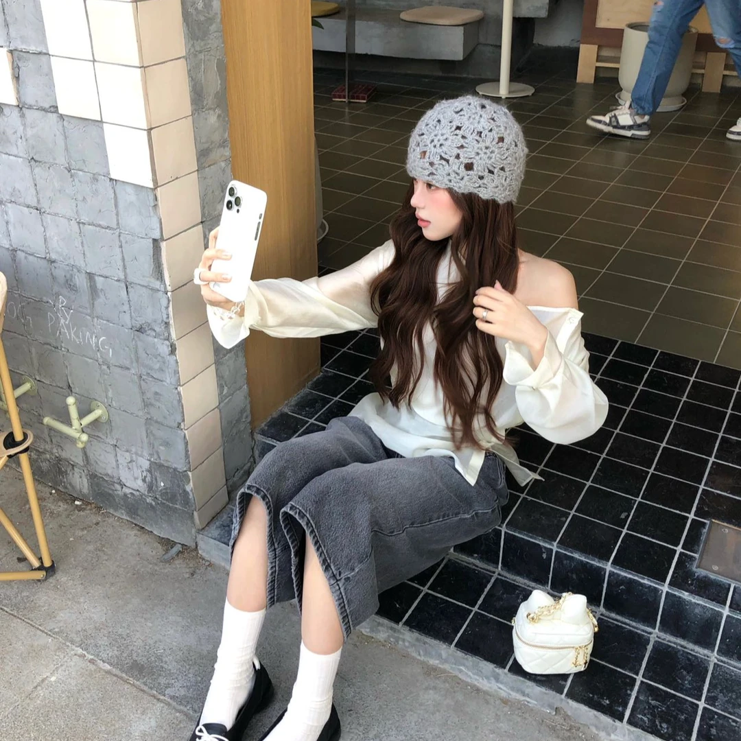 2025夏季新款斜肩衬衫女韩版设计感小众宽松显瘦薄款长袖上衣