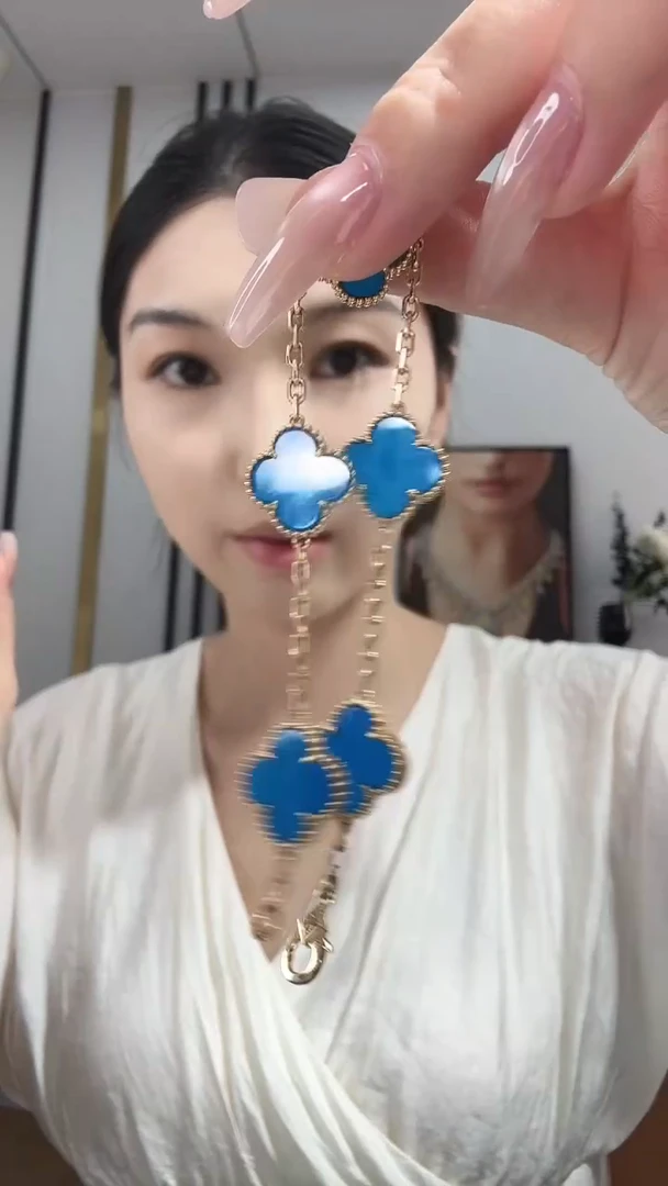 18K金镶嵌手链玛瑙/玉髓蓝色k黄五花手链GHJ