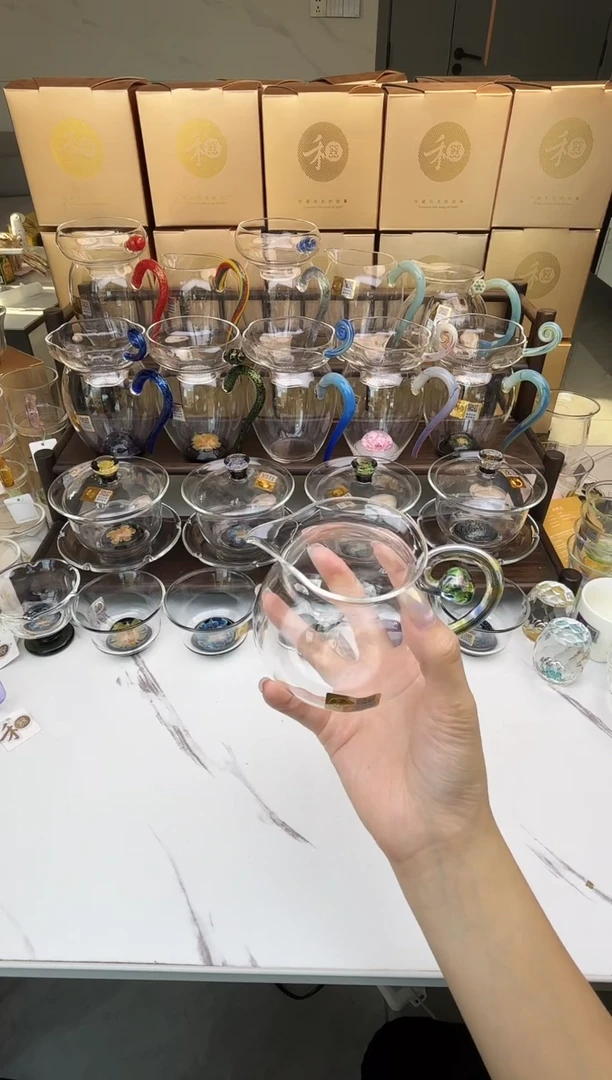 手工艺品玻璃禾器 浮莲迷翠茶海