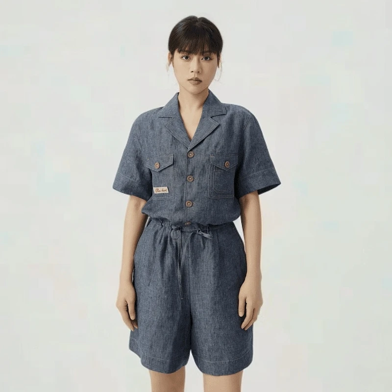 AMASS/阿玛施春夏新款简约工装连体裤亚麻清爽时尚百搭5100445