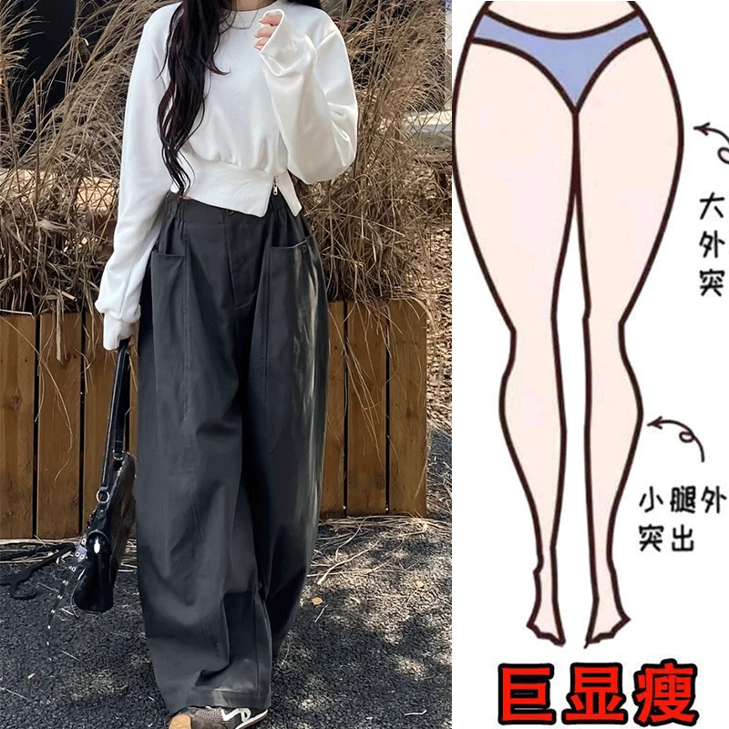 秋冬新款女装潮流时尚宽松松弛感百搭休闲裤高腰遮肉显瘦阔腿裤