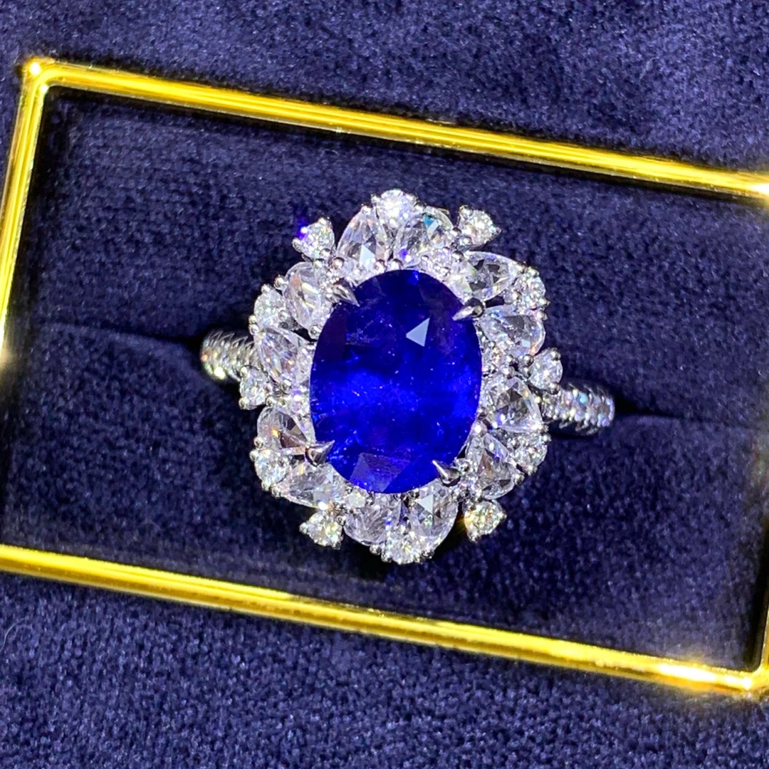 主石3.01克拉，天然斯里兰卡蓝宝石戒指（两用款）不含链，18K金镶嵌