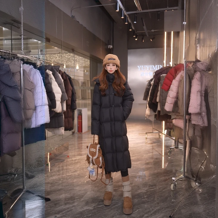 【NianN】冬季新款方格长款白鸭绒羽绒服休闲百搭外套