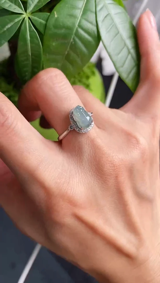 【闪购商品】翡翠戒指银S925镶嵌缅甸天然A货翡翠11  1-5