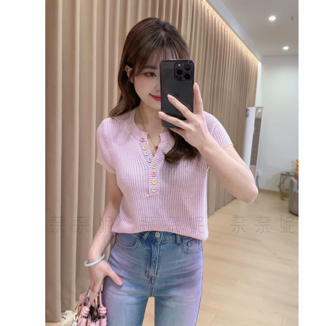奈奈妮【恋爱信号】T恤短袖修身显瘦时尚百搭洋气设计感搭配9517