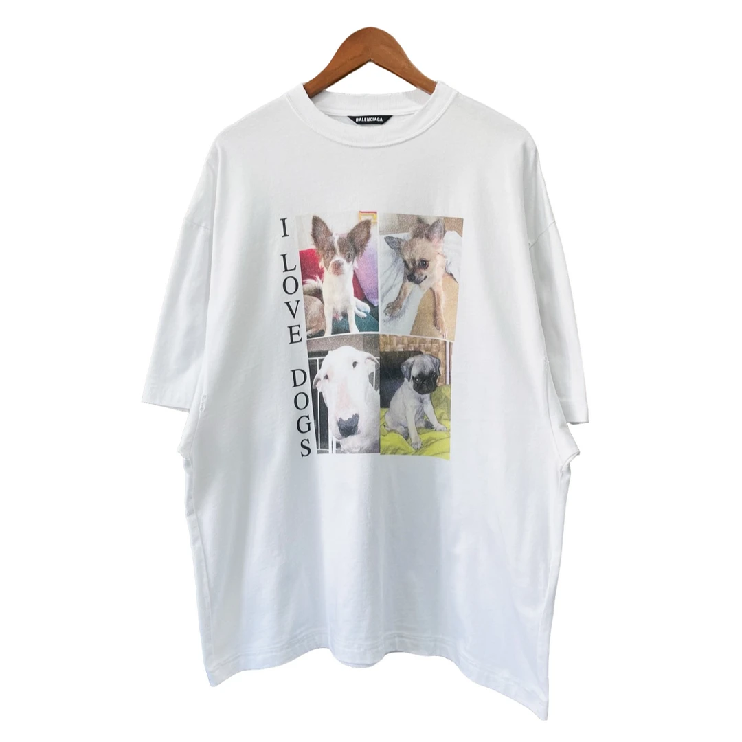 99新 Balenciaga/巴黎世家  白色破坏小狗印花短袖 XS码