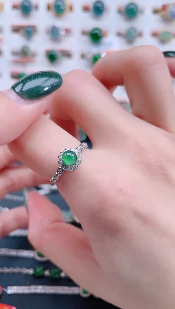 银S925镶嵌戒指翡翠天然翡翠