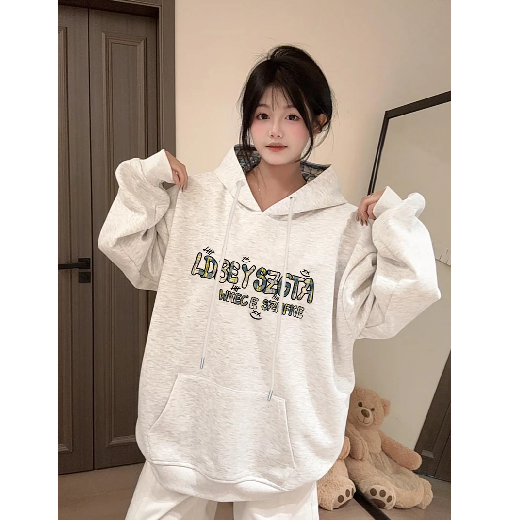 美式复古宽松刺绣设计感连帽卫衣女秋冬加绒重工秋季韩版长袖外套