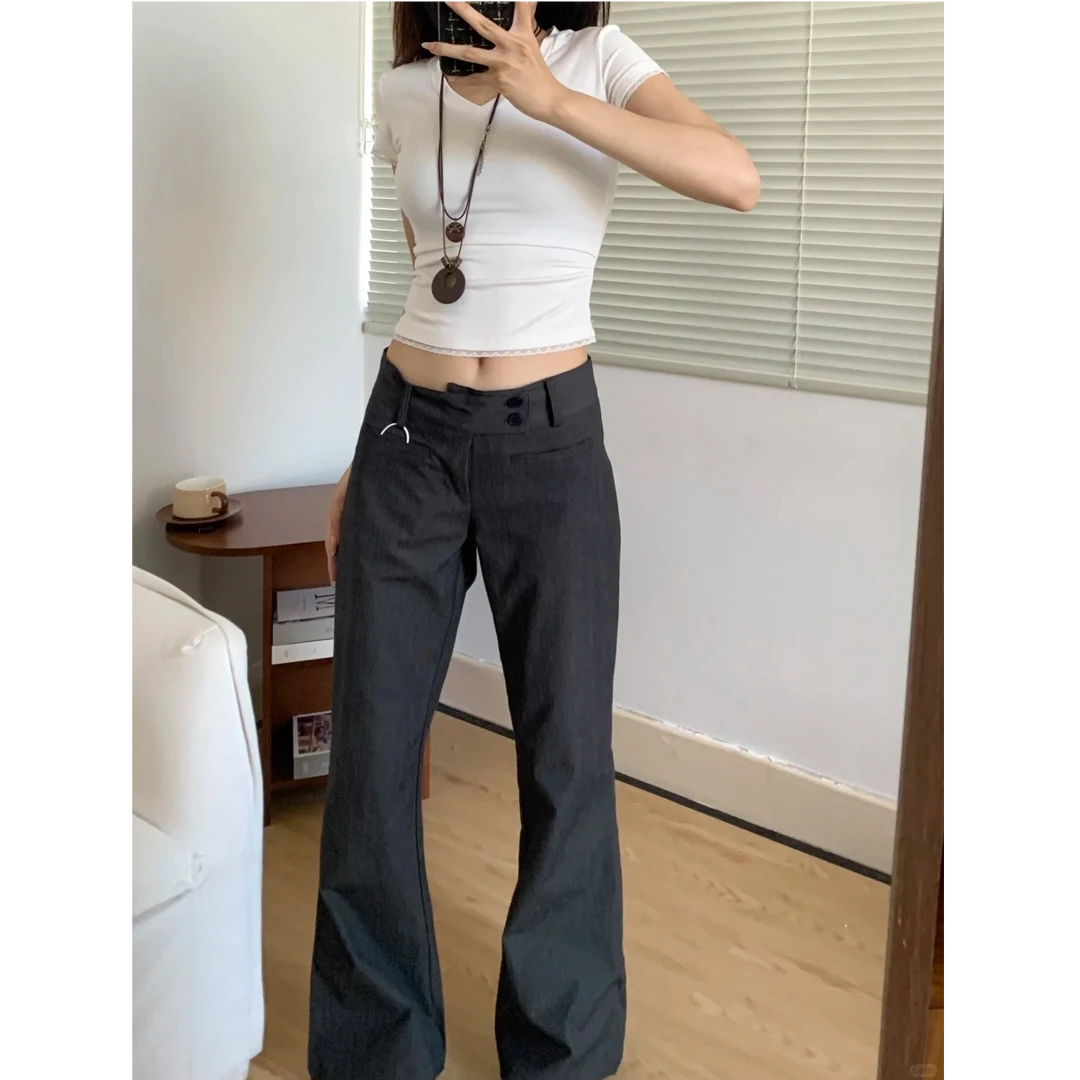 复古美式低腰西装裤女百搭显瘦直筒裤2025新款秋冬显腿长休闲裤子