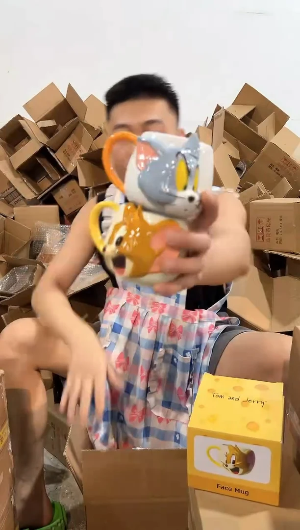 瓷片原盒立体猫和老鼠对杯