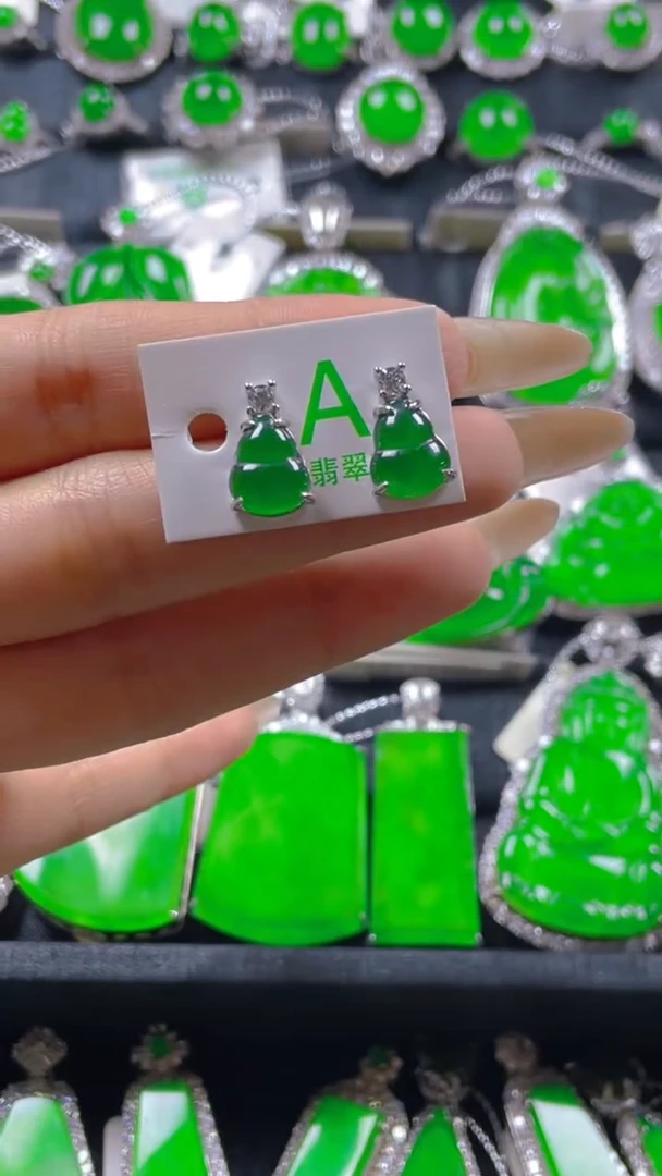 银S925镶嵌翡翠耳饰11