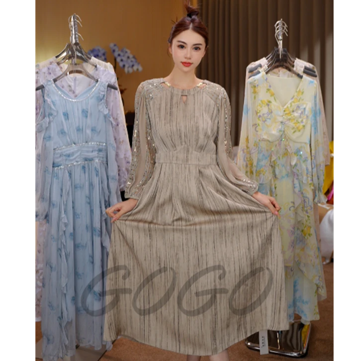 财阀千金  G1816爆款洋气高贵时尚连衣裙2025春秋季新款收腰长袖