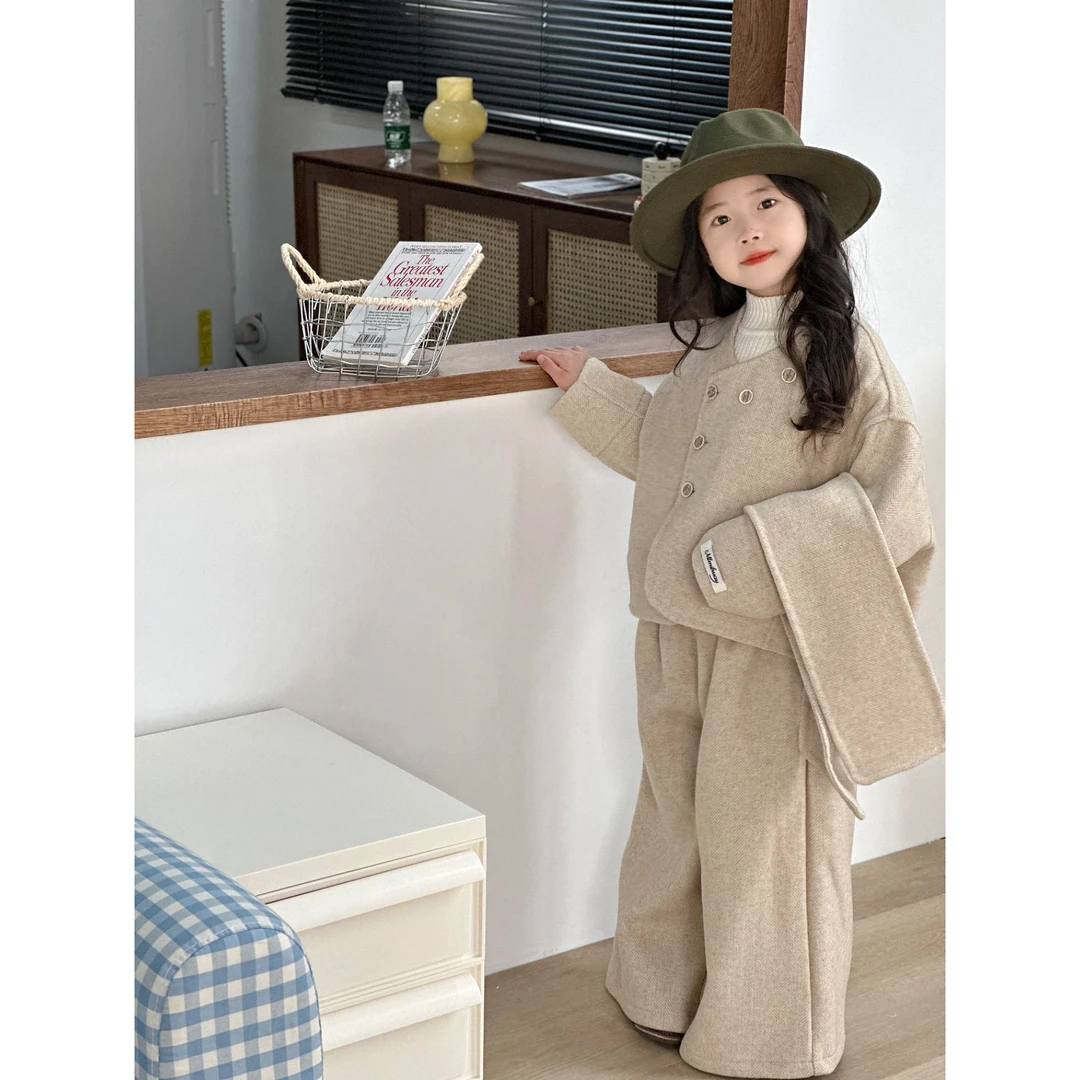 【秘密花园】洋气法式时尚秋冬季加厚童装戴围巾三件套650067【专享】