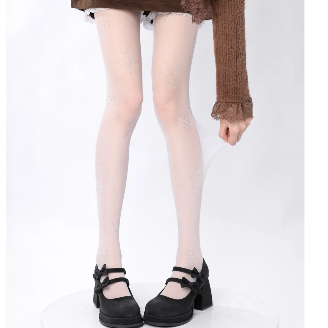 萌欲五角星带钻闪亮丝袜女超薄性感辣妹纯欲显瘦透肉打底连裤袜潮