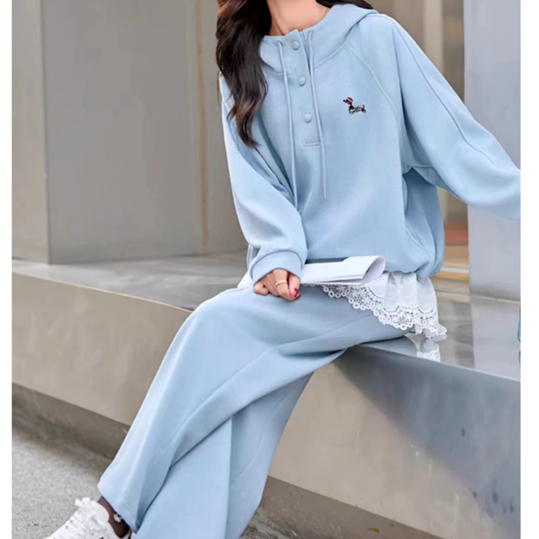 【艾萱萱】8730款韩版宽松连帽显瘦休闲运动卫衣两件套 上60裤104