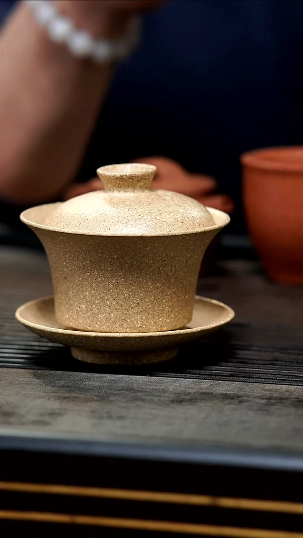 【闪购商品】紫砂茶壶21-微瑕雪花芝麻段三才盖碗180cc