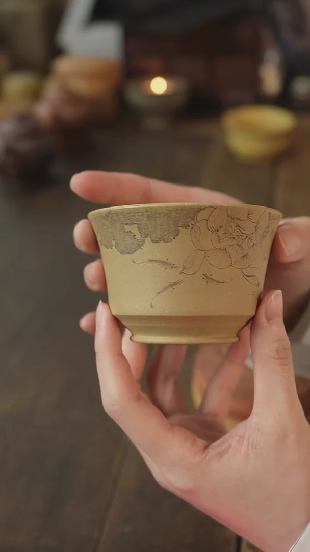 【闪购商品】紫砂茶杯牧之刻绘圆杯