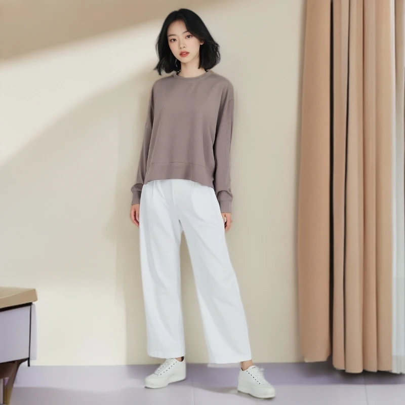 7B175 4极简风长袖宽松纯色圆领卫衣时尚春秋冬休闲短款